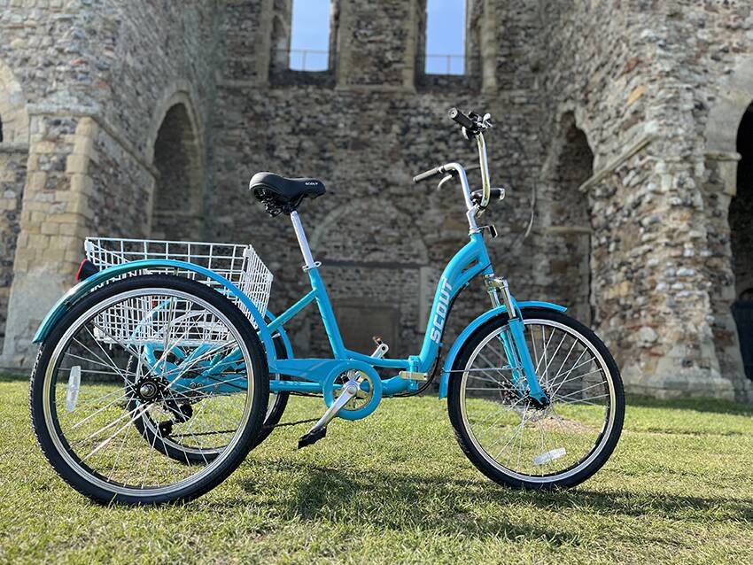 tricycle and a historic church